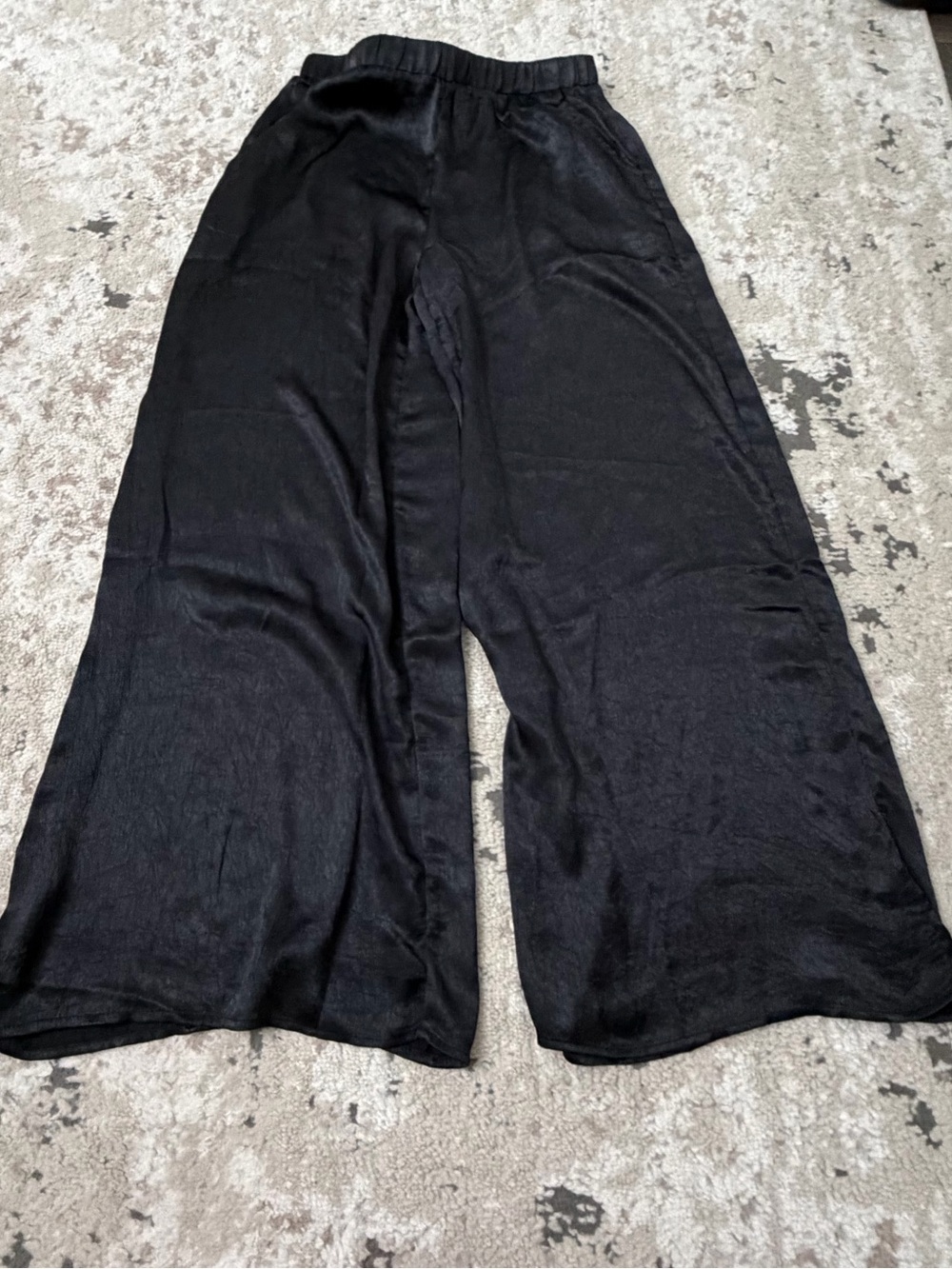 Things Between black satin wide leg pants in size L